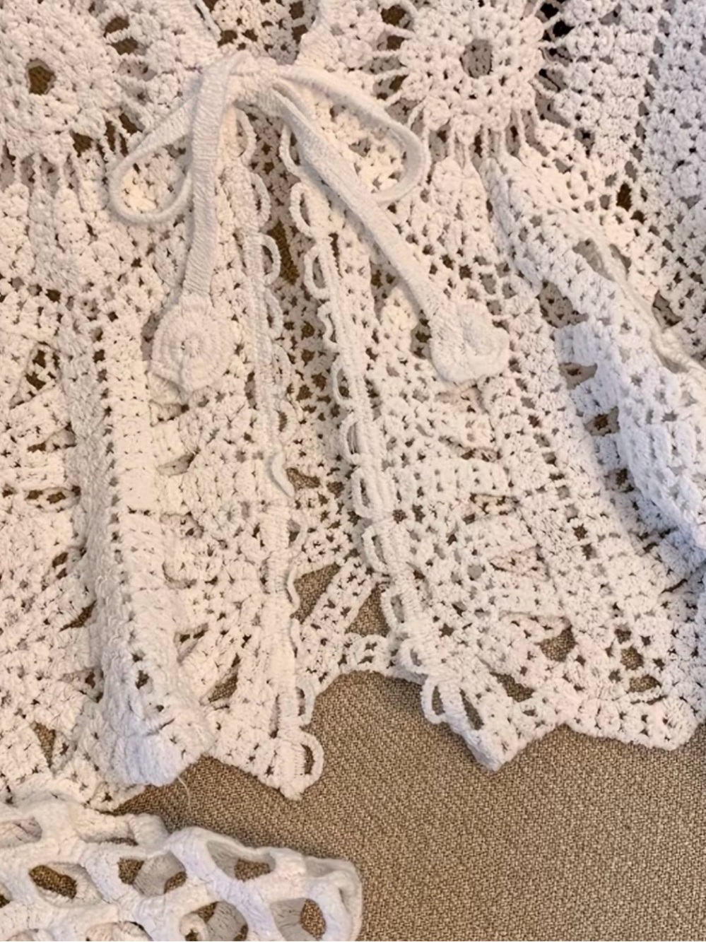 White Crochet V-Neck Bell Sleeve Sweater - Picture 3 of 5